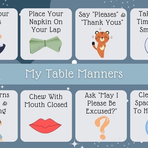Editable Table Manners, Table Manners Montessori Placemat, Habit Training Printable, Kids Daily Responsibilities, Table Manners Poster image 1