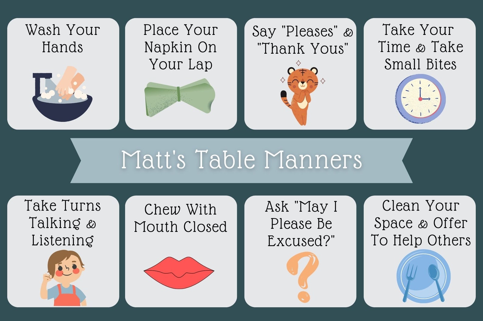 Editable Table Manners, Table Manners Montessori Placemat, Habit