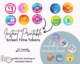 Screen Time Tokens for Kids - Printable, Screen Time Currency, TV and Video Game Screen Time Tokens