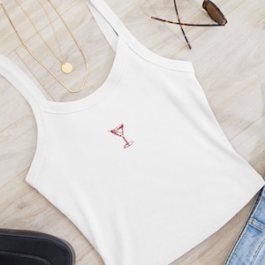 Embroidered martini baby tee, dirty martini y2k baby tee, embroidered gift, gift for her, aesthetic too , Women’s micro-rib tank top