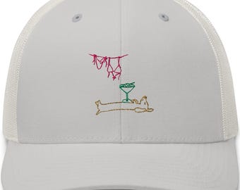 Embroidered Tinis Weenies and Bikinis Trucker Hat Funny Dachshund Tee Sausage Dog Martini Cap Wiener Dog Gift Summer Dog Lover