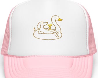 Dachshund Martini Trucker Hat, Embroidered Doxie Hat, Pink Summer Cap, Wiener Dog Hat, Girls Trip Hat, Cute Beach Trucker Cap
