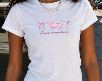 Doxie and Martinis shirt, Dachshund Baby tee, Doxie Lover Gift, Wiener Dog Shirt, Cute Dog Mom Outfit