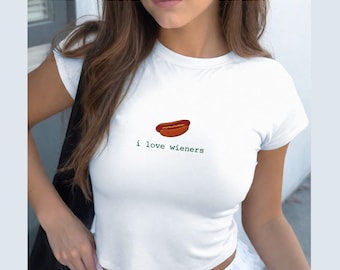 Embroidered baby tee, funny hotdog shirt, funny wiener baby tee, embroidered baby tee, I love wieners shirt, wiener lover gift, hot dog tee