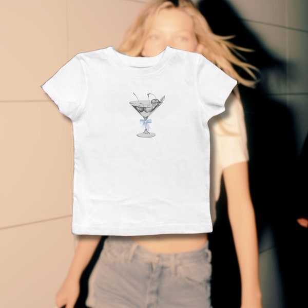 Martini Glass baby tee, Cherry martini shirt, y2k baby tee, Downtown Girl Aesthetic, Clean Girl Aesthetic, Martini Glasses, Vanilla girl