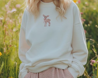 Baby deer sweatshirt, Bow trend, Coquette aesthetic, Downtown Girl, Baby tee y2k, Bow shirt, Aesthetic sweatshirt, Trendy crewneck, Fawn top