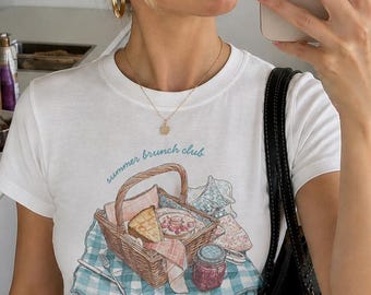 Summer Brunch Club Baby Tee, Picnic shirt, Vintage Summer Graphic Shirt