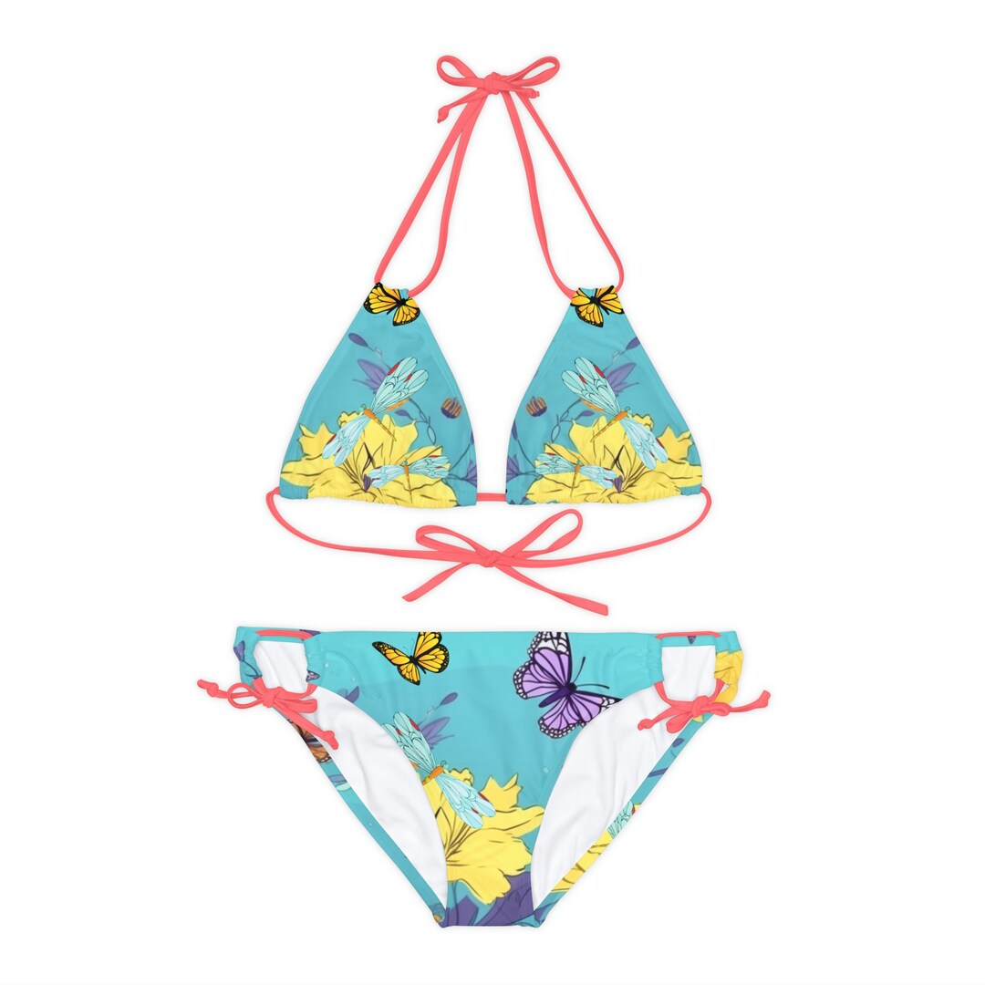 Floral Bikini Strappy Bikini Butterfly Bikini Dragonfly - Etsy