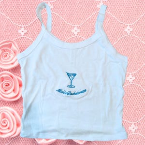 Embroidered martini tank top, Bachelorette party baby tee, dirty martini y2k baby tee, custom embroidered gift, Women’s micro-rib tank top