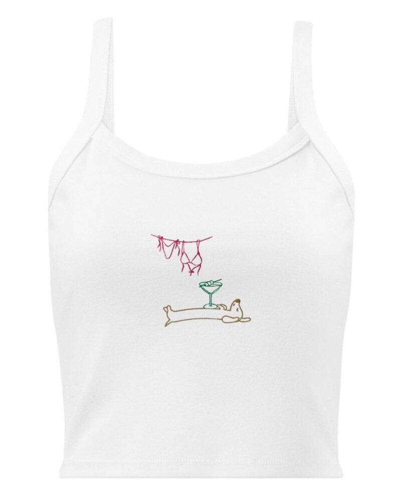 Embroidered Tinis Weenies and Bikinis Shirt Funny Dachshund Tee Sausage Dog Martini Beach Shirt Wiener Dog Gift Summer Dog Lover T-Shirt image 2