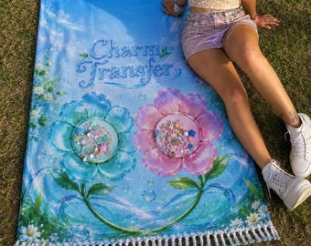 Frutiger Aero Festival Towel, Wearable Rave Pashmina with place for your trinkets, Picnic Blanket