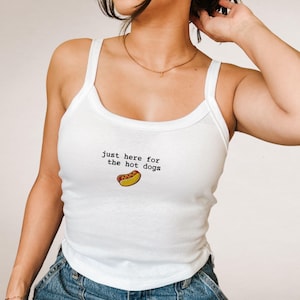 Just here for the hot dogs embroidered tank top, 4th of July shirt, baseball game tee, Independence Day tshirt
