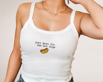 Just here for the hot dogs embroidered tank top, 4th of July shirt, baseball game tee, Independence Day tshirt