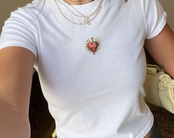 Sacred Heart Baby Tee: Y2K Style, Personalized Number