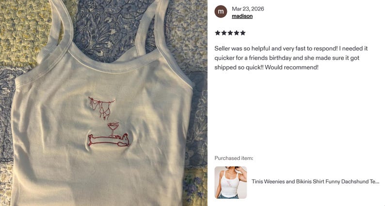Embroidered Tinis Weenies and Bikinis Shirt Funny Dachshund Tee Sausage Dog Martini Beach Shirt Wiener Dog Gift Summer Dog Lover T-Shirt image 9