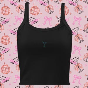Embroidered martini baby tee, dirty martini y2k baby tee, embroidered gift, gift for her, aesthetic too , Women’s micro-rib tank top