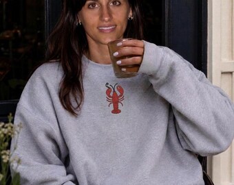 Smoking Lobster Embroidered Sweatshirt, Coastal aesthetic