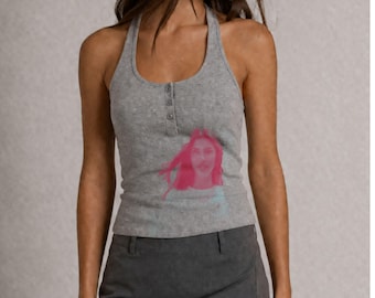 Camiseta sin mangas con foto defectuosa, Top halter con tu imagen, Regalo personalizado