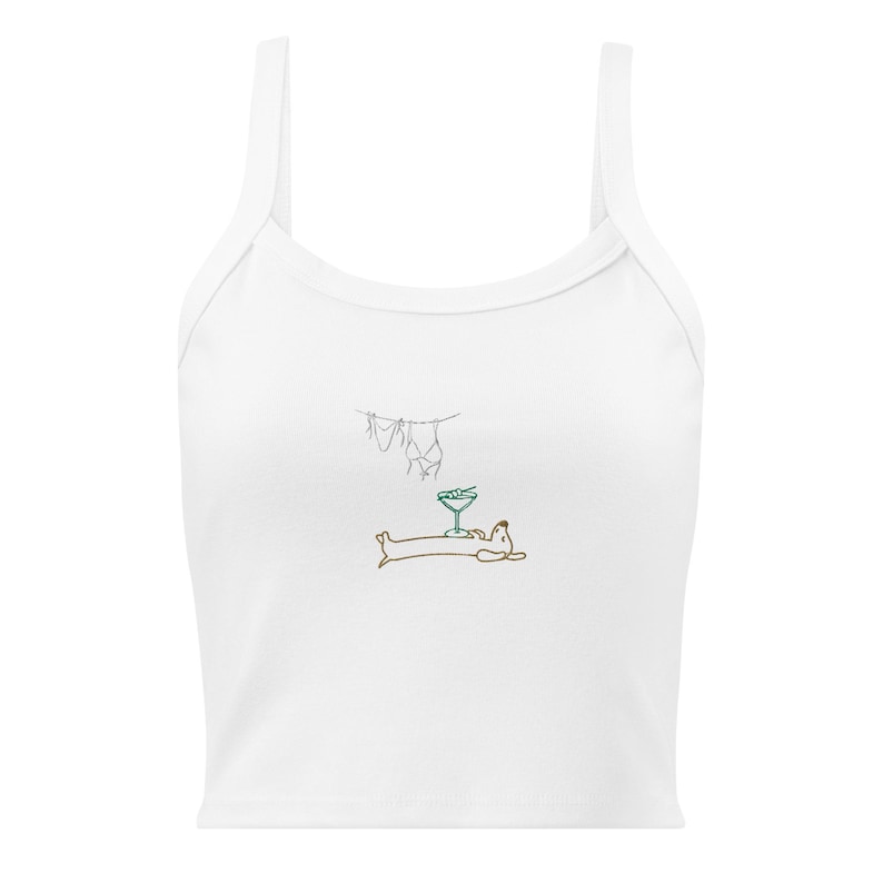 Embroidered Tinis Weenies and Bikinis Shirt Funny Dachshund Tee Sausage Dog Martini Beach Shirt Wiener Dog Gift Summer Dog Lover T-Shirt image 3