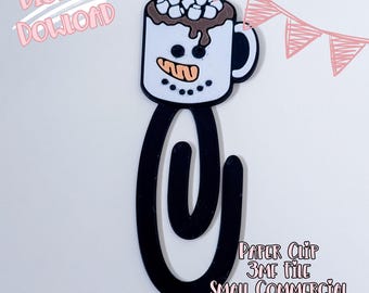 Snowman Mug Paper Clip 3D Print File | Hot Chocolate Jumbo Clip (Digital Download)