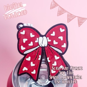 May include: A red soda can opener shaped like a bow, decorated with white hearts. The bow is attached to a chain of white beads. The text "Digital Download" and "Soda Can Opener" are visible.