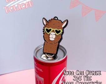 Ouvre-boîte de soda à motif de lama et de verres en forme de coeur | Fichier d'impression 3MF animal (téléchargement numérique)