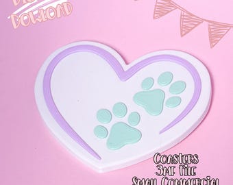 Heart Paw Coaster 3D Print File | Animal Drink Accessory (Digital Download)