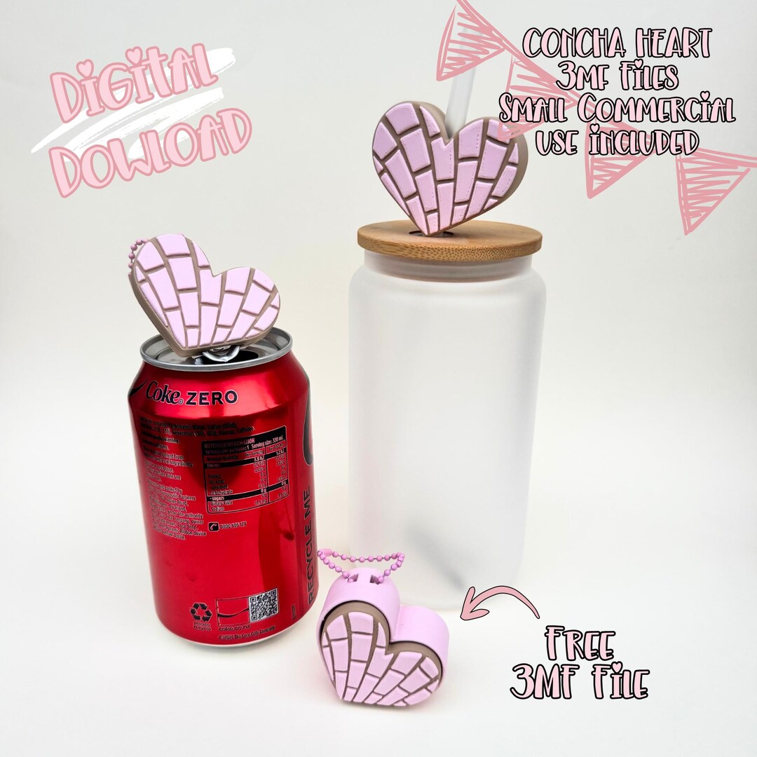 Concha Heart 3D Print Bundle: Floral Straw Topper, Fidget Clicker, Soda ...