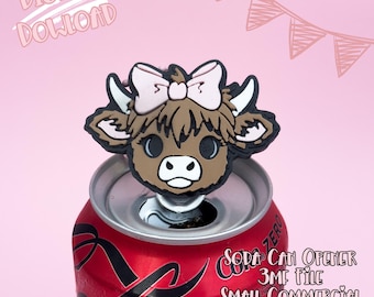Highland Cow Soda Can Opener Keychain 3D Print File | Cute Girly Can Tab Opener 3MF (Digital Download)