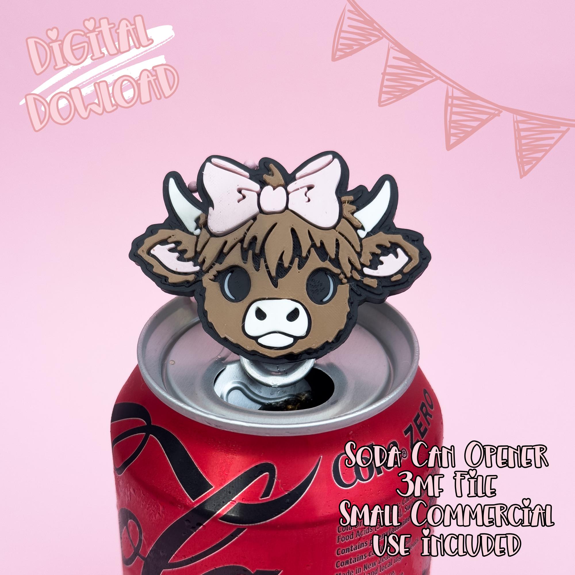 Highland Cow Soda Can Opener Keychain 3D Print File | Cute Girly