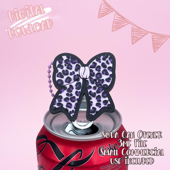 Leopard Print Bow Soda Can Opener Keychain 3D Print File | Cute Girly Can Tab Opener 3MF (Digital Download)