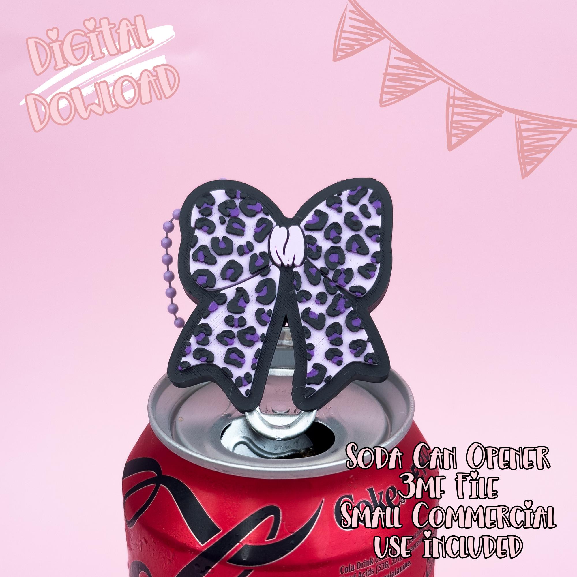 Leopard Print Bow Soda Can Opener Keychain 3D Print File | Cute