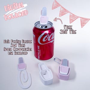 May include: A red Coca-Cola can with a nail polish bottle opener and three nail polish-themed accessories. The accessories include a paperclip, a bottle opener, and a keychain. Text includes "DIGITAL DOWNLOAD" and "NAIL POLISH BUNDLE 3MF FILES SMALL COMMERCIAL USE INCLUDED."