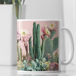 11oz Ceramic Mug,cactus plant,spiral cactus,cactus plants,ceramic cactus mug,Cactus Flower Mug,Pink Bloom Desert Aesthetic,Boho Cactus gift
