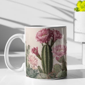 11oz Ceramic Mug,cactus plant,spiral cactus,cactus plants,ceramic cactus mug,Cactus Flower Mug,Pink Bloom Desert Aesthetic,Boho Cactus gift