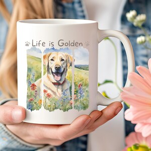 11oz Ceramic Mug,black retriever,dog mom,life is golden,golden retriever gifts,pet lover gift,mothers day gift,flower mug,friendship gift