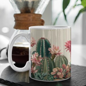 11oz Ceramic Mug,cactus plant,spiral cactus,cactus plants,ceramic cactus mug,Cactus Flower Mug,Pink Bloom Desert Aesthetic,Boho Cactus gift