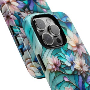 Bloemen iPhone-hoesje, iPhone 8 9 10 11, Nature Lovers, Cadeau voor haar, bloemdessin van glas-in-lood, iPhone-bescherming