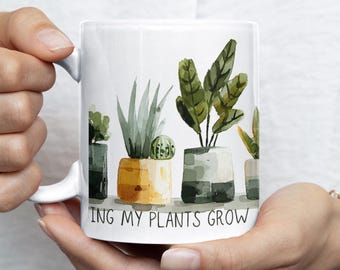 Plant Lover Mug, Watercolor Houseplant Gift, Botanical Coffee Cup, Gardener Wraparound Mug, Greenery Aesthetic Cup, 11oz Ceramic Mug