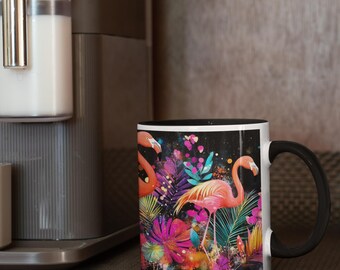 11オンスセラミックマグカップ、フラミンゴ柄、フラミンゴマグカップ、トロピカルギフト、フラミンゴギフト、ピンクフラミンゴ、誕生日プレゼント、ピンクの鳥、フラミンゴ好き、彼女へのギフト