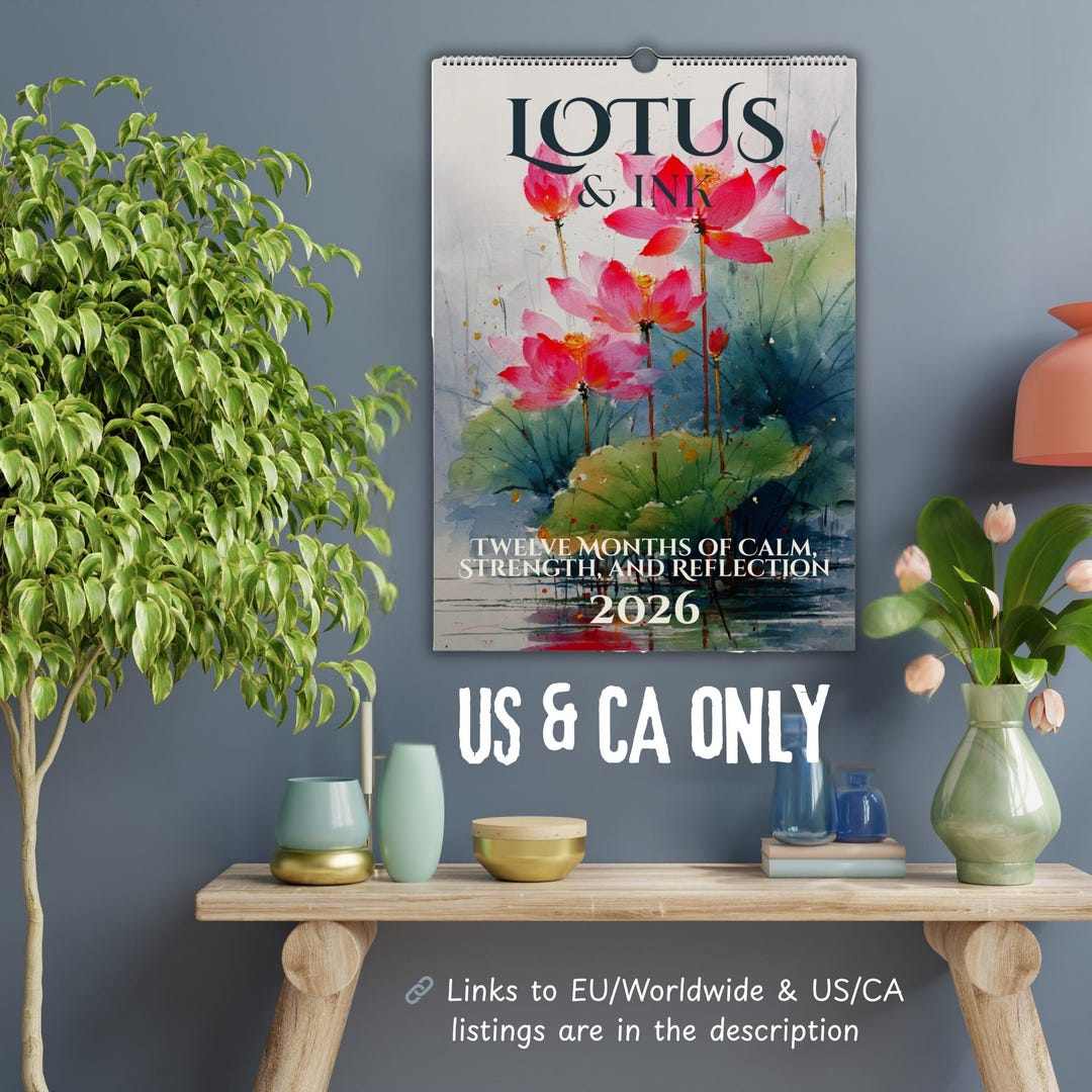 US CA Lotus Flower Wall Calendar 2026,colourful Chinese Ink Art ...