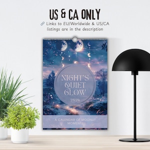 Calendario de pared con fases lunares (EE. UU. y California) 2026, decoración celestial, calendario lunar, ciclo lunar de un año completo, planificador de 12 meses, regalo de fase lunar, planificador lunar