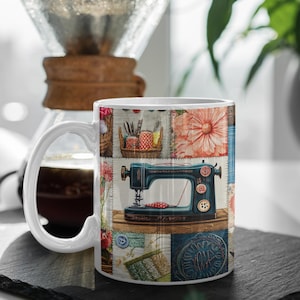 11oz Ceramic Mug,sewing machine,sewing mug,sewing pattern,gifts for sewing,Seamstresses gift,sewing lovers,needlework gift,Craft Enthusiasts