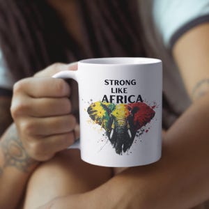 11oz keramische mok, mok moeder Afrika, kaart van Afrika, tiende juni, maand zwarte geschiedenis, Afrikaanse kaart, zwarte levens zijn belangrijk, vlag van Afrika, Afrikaanse olifant