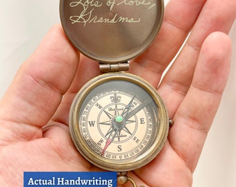 Actual Handwriting Engraved Compass, Custom Handwritten Compass Functional Signature Compass Monogram Compass Gift for Him Husband Dad