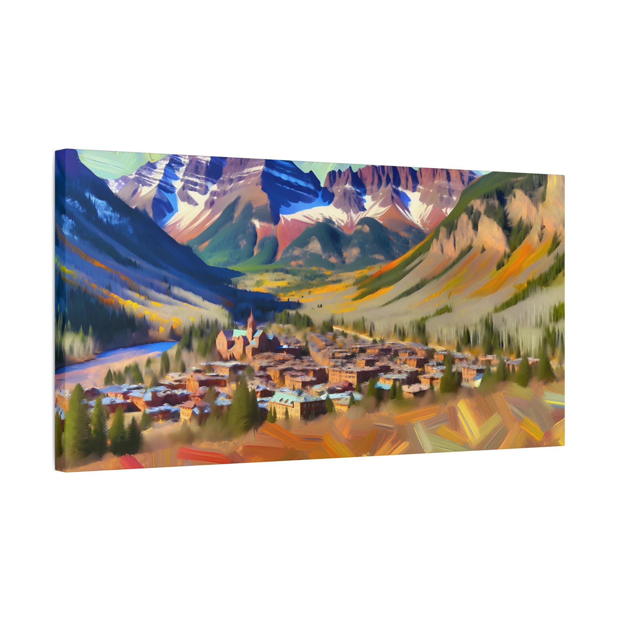 コロラド州テルライドの風景画、山村の絵画、紅葉、室内装飾、ロッキー