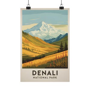 Denali-Nationalpark Kunstdruck Berglandschaft Vintage Dekor Natur Poster Alaskan Kunstwerk Landschaftliche Wohnkultur Wandkunst