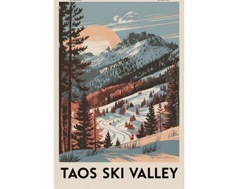 Taos Ski Valley Art Print Mountain Landscape Poster Winter Decor Skiing Adventure Wall Art Home Decor Gifts
