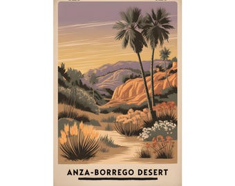 Anza-Borrego Desert Art Print Vintage California Landscape Home Decor Nature Print Wall Art Desert Lovers Gift California Sunset