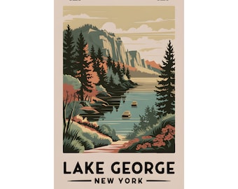 Lake George New York Art Print Vintage Style Lake Decor Wall Art Nature Landscape Travel Poster Gift for Outdoor Lovers